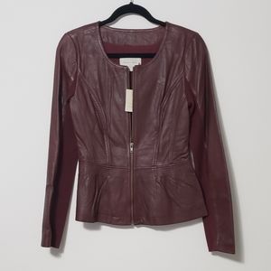Hinge Rustic Red Leather Peplum Jacket